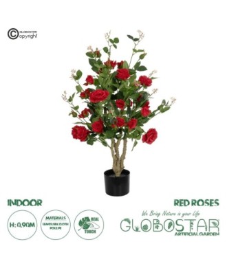GloboStar® Artificial Garden RED ROSES 21070 Τεχνητό Διακοσμητικό Δέντρο Τριανταφυλλιά Μ50 x Π50 x Υ90cm